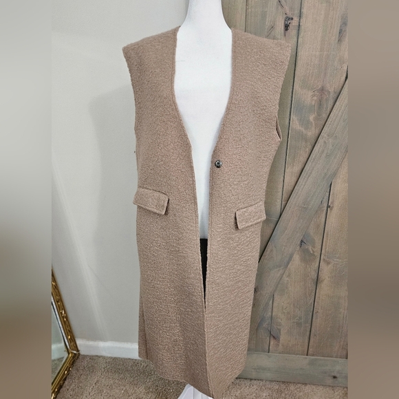 ZARA Bouclé Long Vest Sweater Jacket Taupe Mink Brown.Small.NWT - Picture 9 of 16
